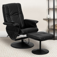 Flash Furniture Massaging Black Leather Recliner and Ottoman with Leather Wrapped Base BT-7600P-MASSAGE-BK-GG